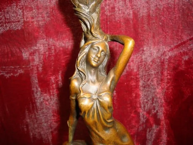 Estatua Candelero Damisela Art Deco Estilo Art Nouveau Estilo Bronce sólido Firm 3