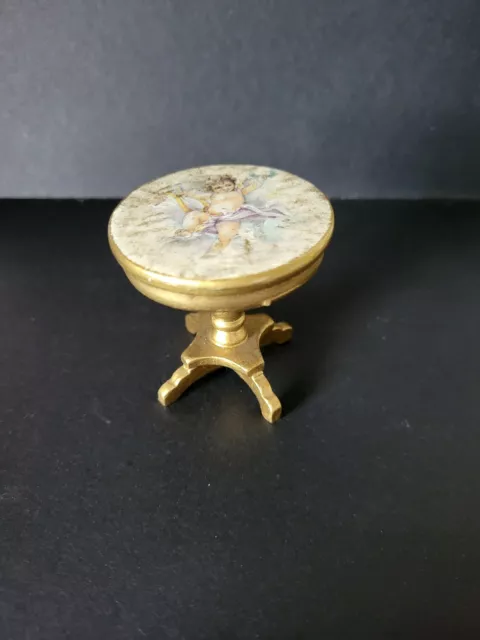 Dolls House - Ooak Gold Table With Hand Painted & Glazed Cherub  - 1/12Th Scale