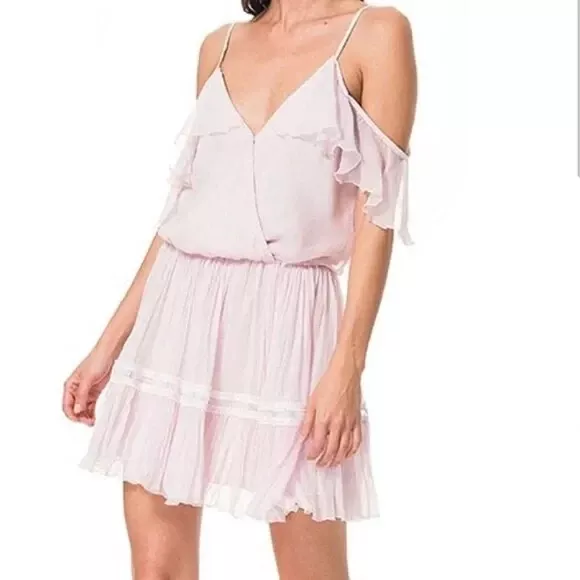 KARINA GRIMALDI  XS  pale pink  SIlk ruffled mini dress Cold Shoulder