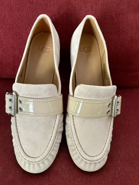 UGG Charlotte Women's Size 7.5 Suede Slip On Loafers Buckle Shoes Beige NWOB