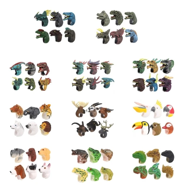 6 Pcs Finger Puppets Rings Interactive Toy Simulated Dinosaur Wildlife Rings