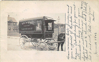 West Roxbury MA Laundry Horse & Wagon in 1906 RPPC Postcard