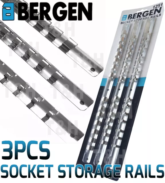BERGEN 3pcs 1/4", 3/8", 1/2" Socket storage rails