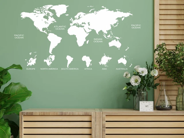 MAP OF THE world Sticker World Map Wall Sticker World maps Decal world ...
