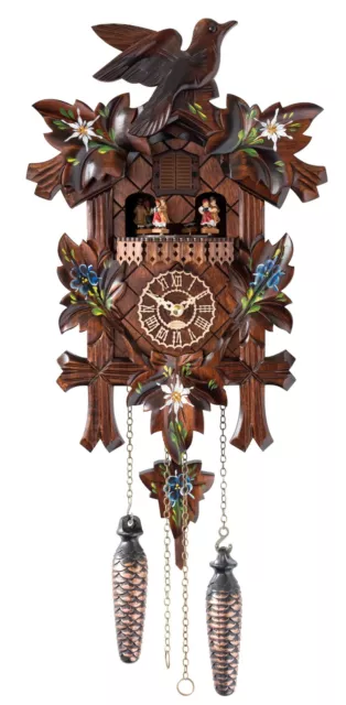 Orologio a cucù al quarzo 5 foglie, uccellini, con musica e danze mobili... TU 389 MQ NUOVO
