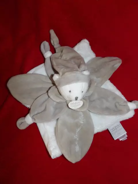 DOUDOU et COMPAGNIE OURS PLAT COLLECTOR J'AIME MON DOUDOU PETALE GRIS BLANC
