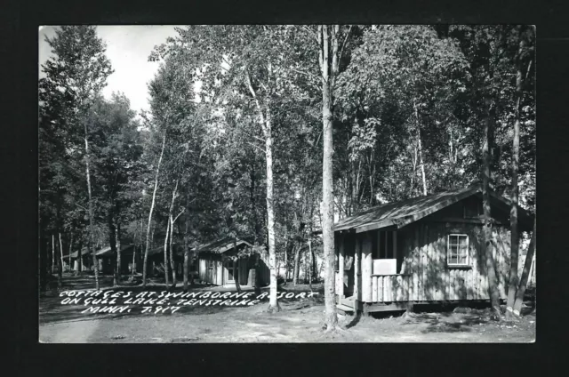 Tenstrike Minnesota MN 1940s RPPC Swinborne Resort Cabins Right on Lakeside