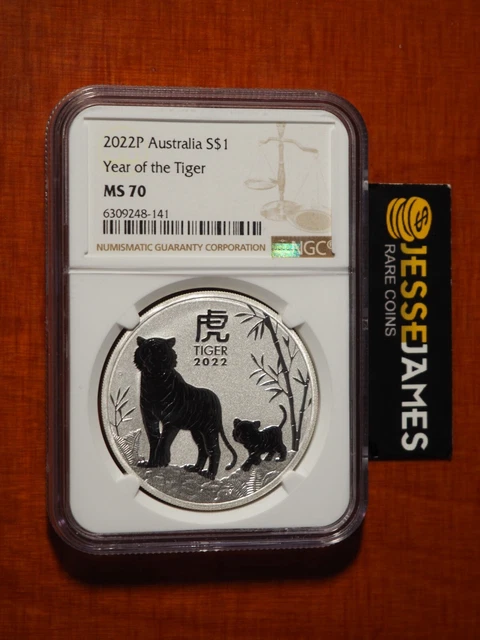2022 $1 Australia Silver Year Of The Tiger Ngc Ms70 Brown Label 1 Oz .9999 Fine