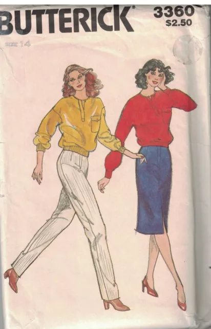 3360 Vintage Butterick SEWING Pattern Misses Loose Fitting Top Pants Skirt UNCUT