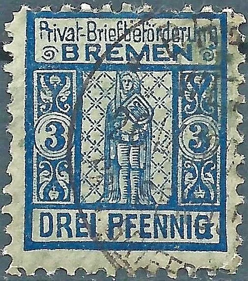 BREMEN 1896 Privatpost Briefbeförderung Mi.B.2 gestempelt 3 Pf blau (#35826-9)