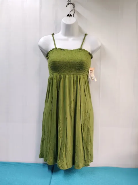 Mudd Women's Casual Summer Smocked Tube Top A-line Dress Green Straps Size M