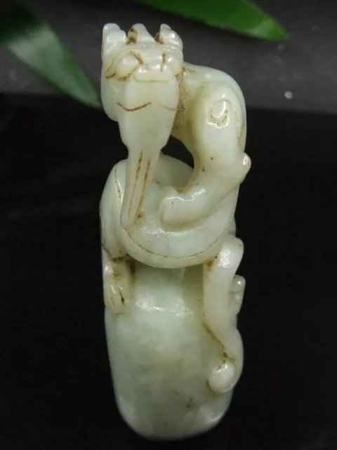 Chinese Antique Celadon Nephrite Hetian-OLD Jade Dragon STATUE Pendants19181