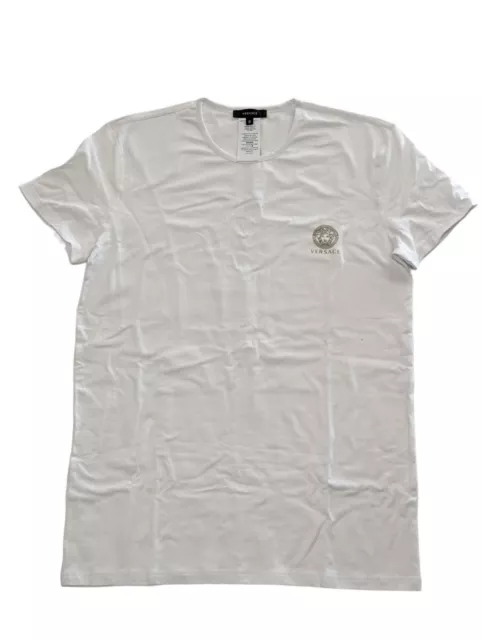 VERSACE Basic T-Shirt Cotton Small Logo Medusa Tee White XL NEW RRP 75
