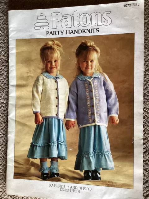 Patons Knitting Pattern Book 1072 Party Handknits Sizes 1 to 6 Yrs 5, 7, 8 Plys