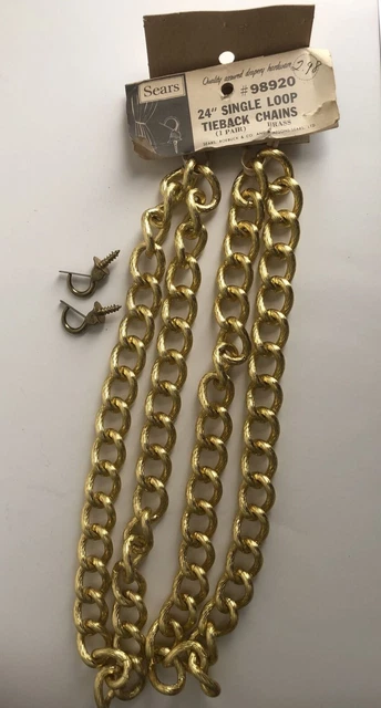 Vintage Drapery Chain Tie Backs Gold Brass  With Hooks And Instructions Sears