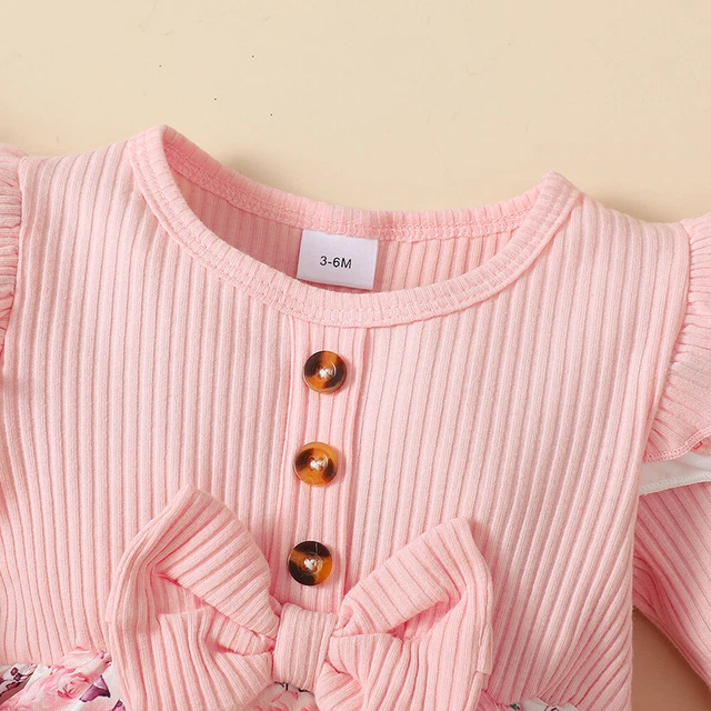 Newborn Baby Girls Floral Ribbed Outfits Romper Dress Headband Set Party Clothes 8