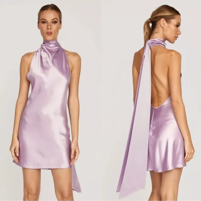 Sau Lee Penny Backless Satin Mini Dress in Lavender Size 6 Retail $295