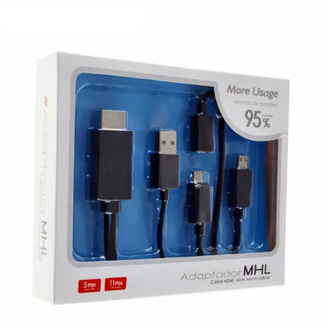 CABLE ADAPTADOR MHL Micro USB a HDMI Macho 8 CANALES AUDIO DIGITAL 5 y 11 pines