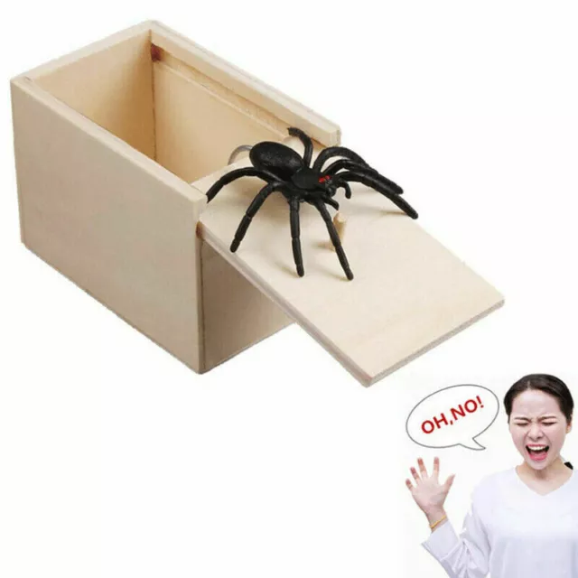 Wooden Prank Spider Scare Box Hidden in Case Trick Play Joke Gag Toys Gifts . Ḵ