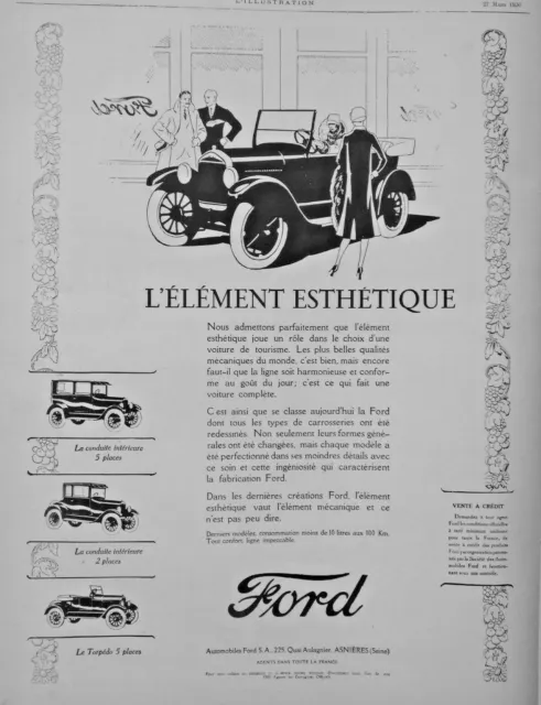 Publicité De Presse 1926 Automobile Ford Conduite Intérieure Le Torpédo 5 Places
