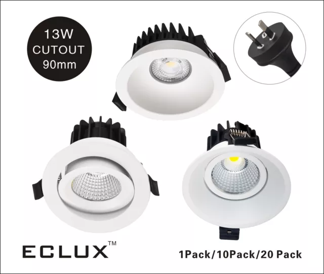 Dimmable 13W  LED Downlight Kit Flat & Recessed Flicker Free IP44 AU 90mm cutout