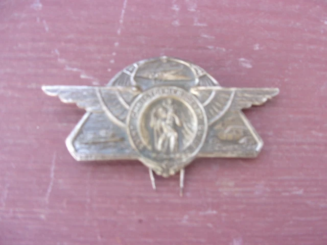 Vtg St Saint Christopher Be My Guide Patron Travel Car Auto Visor Pin Clip