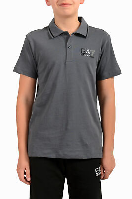 Emporio Armani EA7 Boys Gray Short Sleeve Logo Print Polo Shirt