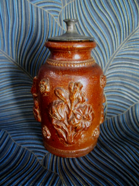 Lot De 2 Pots En Grès Vintage Des Années 1970 - Motifs Floraux Bleus (France)