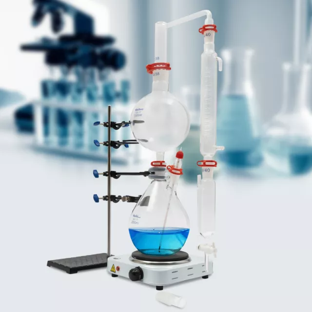 2000ml Lab Distillation Apparatus Kit For Essential Oil Water +Electric Heater