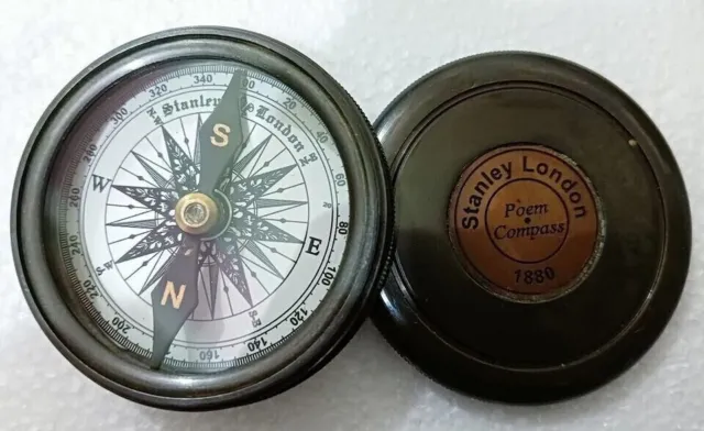 2.5" Robert Frost Vintage Navigational Poem Compass Brass Stanley London Compass