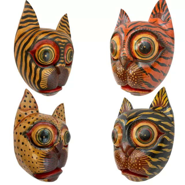 Balinese tiger Cat Feline Drama Mask Black Kitty Scaredy-cat Bali Wall Art hand