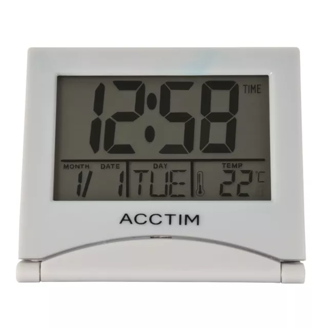 Acctim Mini Flip II Digital Travel Alarm Clock Date, Temperature Display Folding