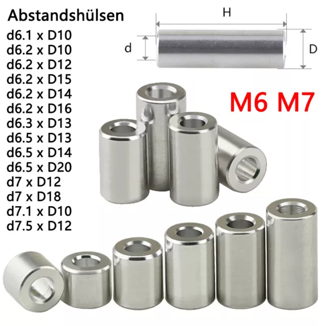 M6 M7 Aluminium Distanzhülsen Rund Aluhülsen Abstandshülsen ohne Innengewinde