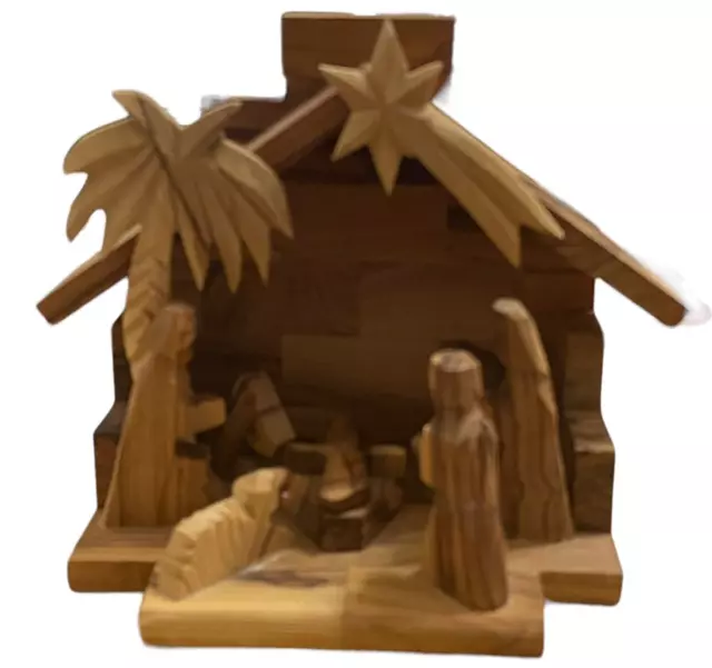 Hand Carved Nativity Olive Wood Ten Thousand Villages West Bank One Piece