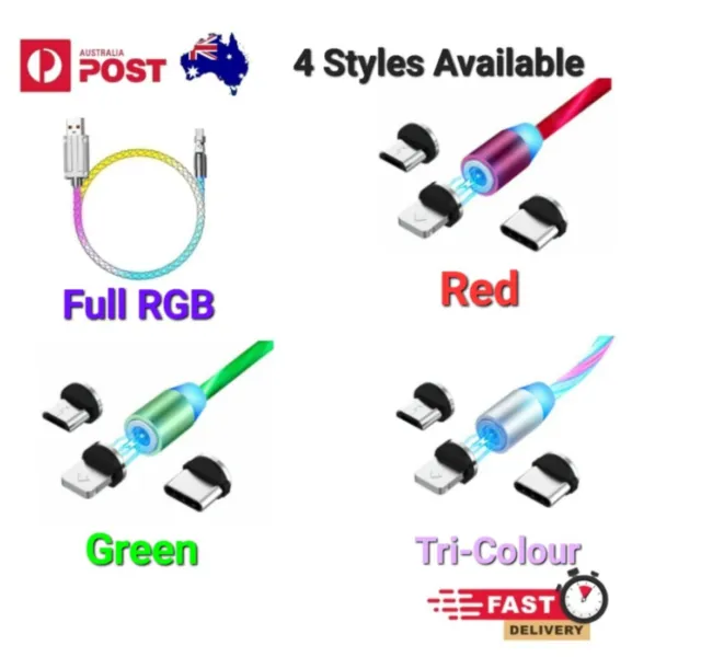 LED Flowing Light-Up Magnetic Charger Cable Android Type C Micro USB  iPhone