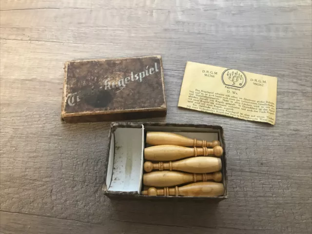 alt Kegelspiel Mini Tischspiel Kegeln Kegelsport auf dem Tisch Holz OVP Vintage