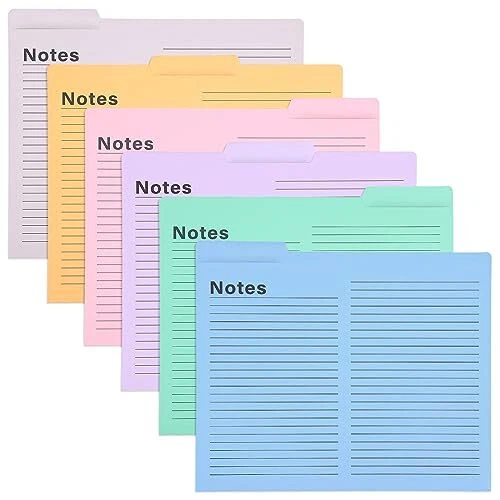 12 Pack Lined File Folders File Folders 6 Macaron Colors with 1/3 Cut Tabs