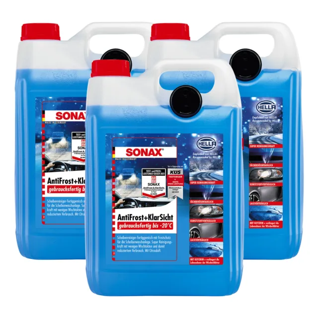 3 x SONAX AntiFrost & KlarSicht Gebrauchsfertig 5 Liter Frostschutz Enteiser
