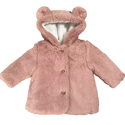 Girls Pink Teddy Bear Ears Coat Nutmeg Hooded Furry Jacket Age 2 - 3 Years