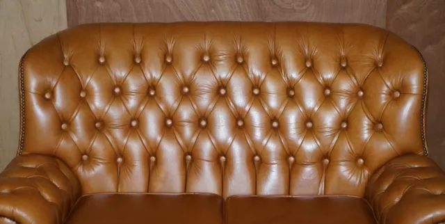 Nice Small 142Cm Wide Chesterfield Tan Brown Leather Tufted Sofa With High Back 3