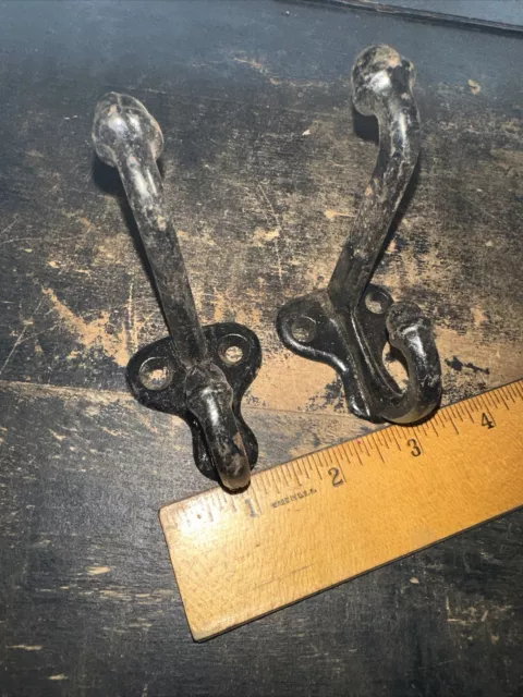 2 Vintage cast iron hat & coat hooks, Robe Hook Reclaimed From old House