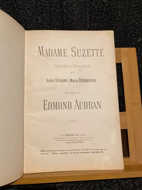 Edmond Audran Madame Suzette partition chant piano éditions Choudens