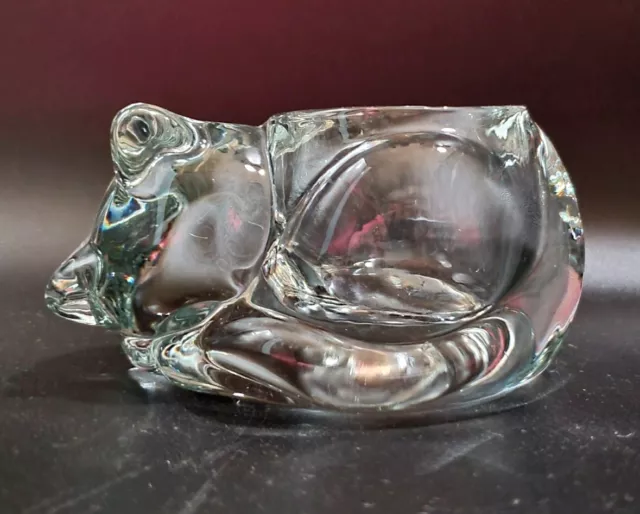 Sleeping CAT Clear Glass Votive Candle Holder Paperweight Indiana Glass Vintage