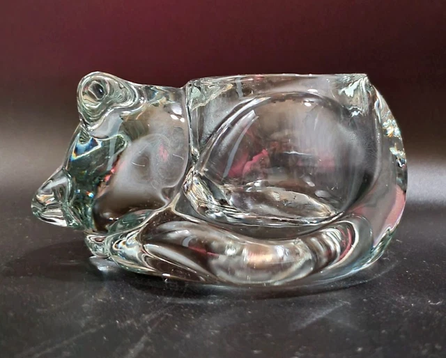 Sleeping CAT Clear Glass Votive Candle Holder Paperweight Indiana Glass Vintage