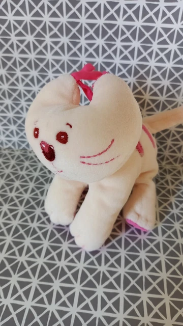 Doudou peluche grelot chat hochet beige rose 15 cm Nounours