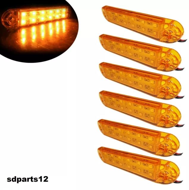 6Pz Fanale Doppia Riga 12 LED Segnalatori Luce Ingombro Arancione 24 Volt Camion