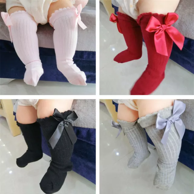 Baby Girl Knee High Long Socks Soft Cotton Princess Bow Tights Stockings Tc