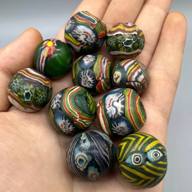 Lot Of 10 Rare Unique Ancient Roman Mosaic Face Beads