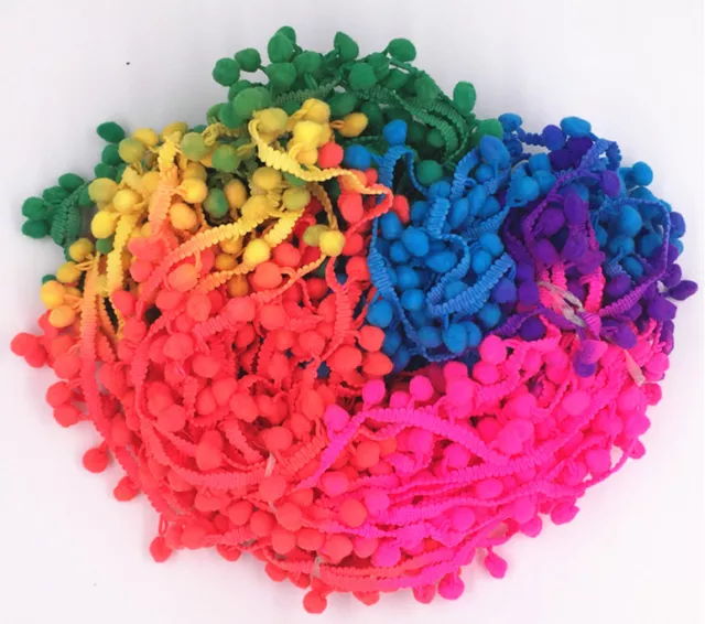 4/5" Pom Pom Ball Tassel Rainbow Colored Fringe Lace Trim 2CM Wide 1/5yards