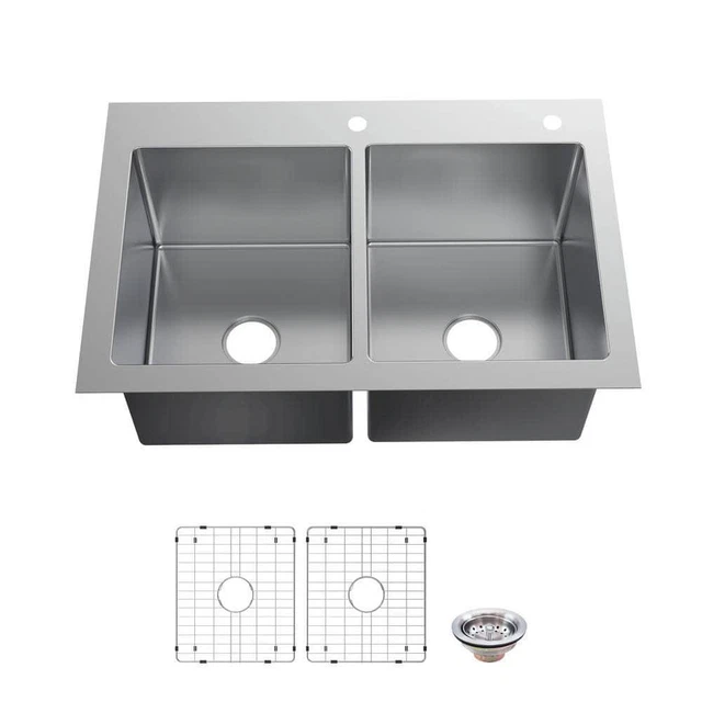 DOUBLE BOWL KITCHEN Sink with Accessories Undermount Stainless Steel 2